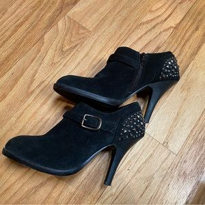Black suede Nine West studded booties